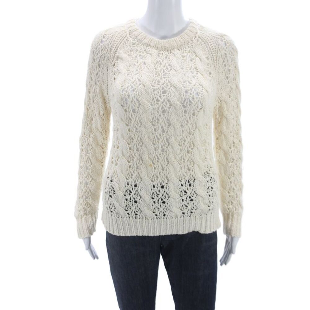 Nili Lotan Unisex Pullover Sweater Beige Cotton Round Neck Long Sleeve Size XS